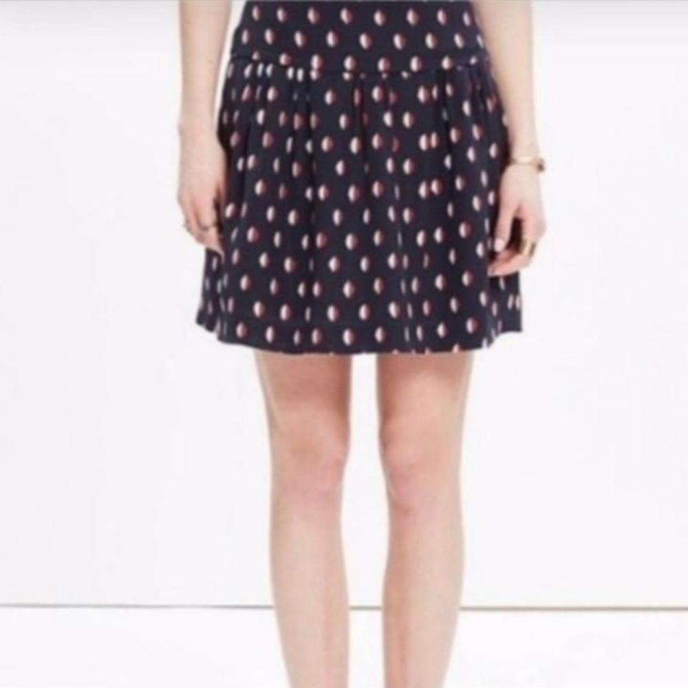 Madewell A Line 100% Silk Blue and Red Print Skirt Size 2 Excellent